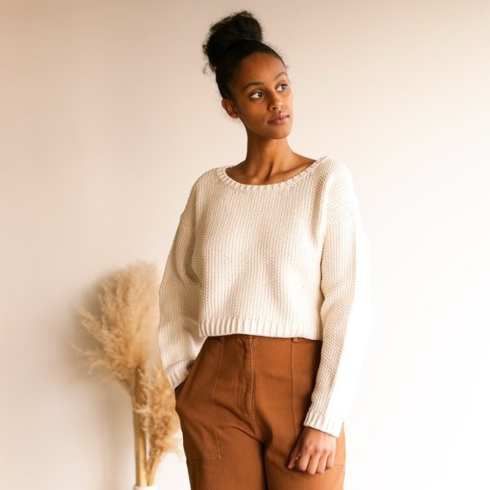 First Rite Crop Pullover Sweater Natural Medium